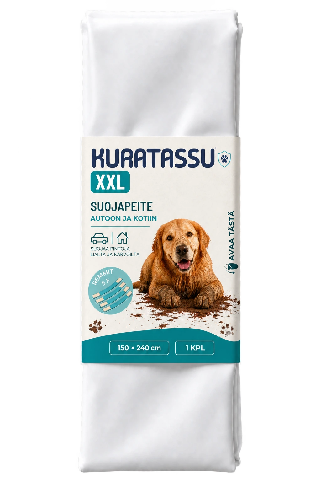 KURATASSU XXL -suojapeite, 5 kiinnitysremmiä